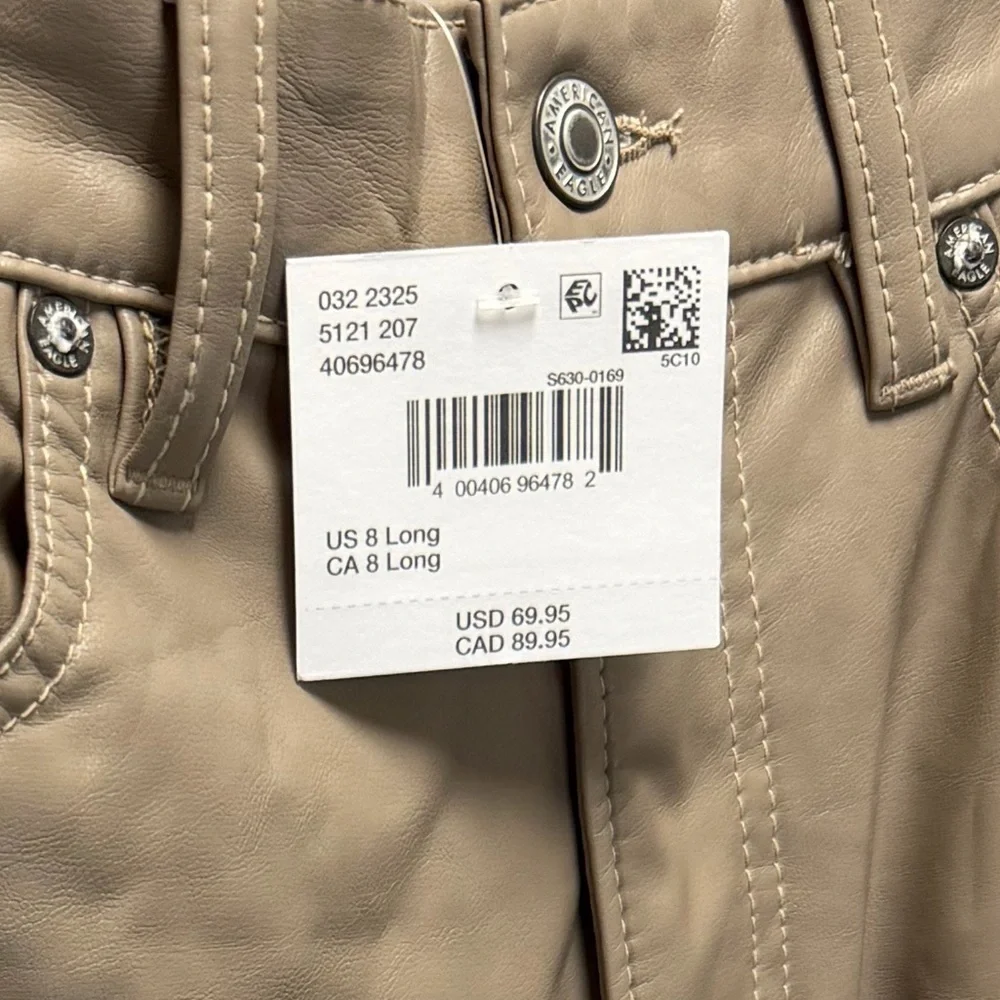 American Eagle Outfitters Women’s Vegan  Leather Super High Rise Straight 8 Long
